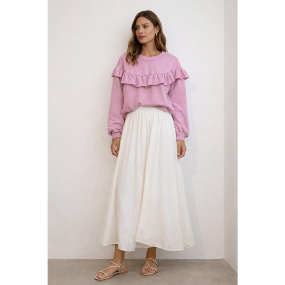 Anthropologie Tops - Anthropologie Sweatshirt Womens M Pink Pullover Ruffle Details Long Sleeve